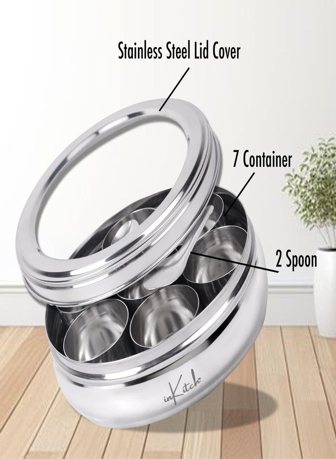 inKitch Stainless Steel Belly Shape Kitchen Spice Box | Masala Container | Masala Dani with Individual See Through lid with 7 Containers and Small Spoon/Large - Image 5